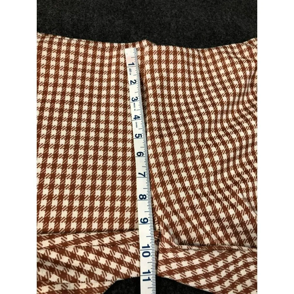 Altar'd State Womens Pants Brown White Size Lg Mid Rise Check Lightweight - Picture 6 of 11